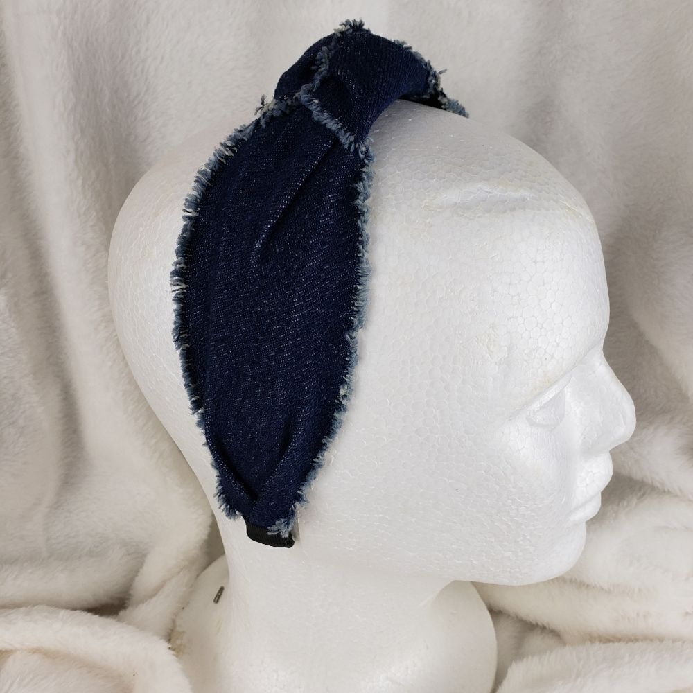 Distressed Denim Top Knot Headband